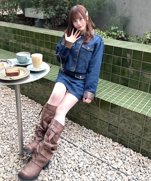 one way（ワンウェイ）の「パイピングデニムジャケット（テーラードジャケット・レディース・ブルー/インディゴブルー/ホワイト・FREE）」の10枚目の写真