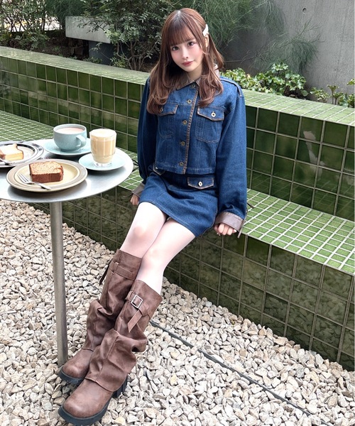 one way（ワンウェイ）の「パイピングデニムジャケット（テーラードジャケット・レディース・ブルー/インディゴブルー/ホワイト・FREE）」の8枚目の写真