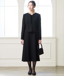 AIMER | 【喪服・礼服】ウォッシャブル ノーカラージャケット・上身頃ジョーゼットボレロ風ワンピース 2点セットブラックフォーマルアンサンブル(スーツセット)