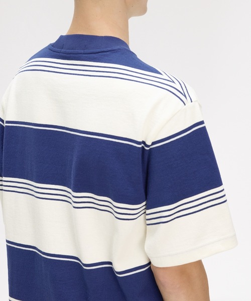 FRED PERRY(フレッドペリー)の「Heavyweight Striped T-Shirt/ヘビーウェイトストライプTシャツ(Tシャツ/カットソー・メンズ・ダークブルー/ホワイト/ベージュ/オレンジ・S/M/L)」の8枚目の写真