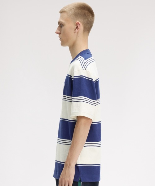 FRED PERRY(フレッドペリー)の「Heavyweight Striped T-Shirt/ヘビーウェイトストライプTシャツ(Tシャツ/カットソー・メンズ・ダークブルー/ホワイト/ベージュ/オレンジ・S/M/L)」の10枚目の写真