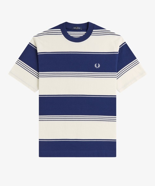 FRED PERRY(フレッドペリー)の「Heavyweight Striped T-Shirt/ヘビーウェイトストライプTシャツ(Tシャツ/カットソー・メンズ・ダークブルー/ホワイト/ベージュ/オレンジ・S/M/L)」の11枚目の写真