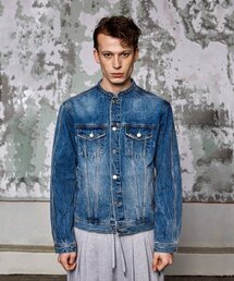 WOOALONG（ウアロン）の「High neck denim biker jacket - BLUE（デニムジャケット）」