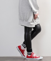 crossi（クロッシー）の「ボーダー柄裾リブ フェイクレザー レギンスパンツ（その他パンツ）」