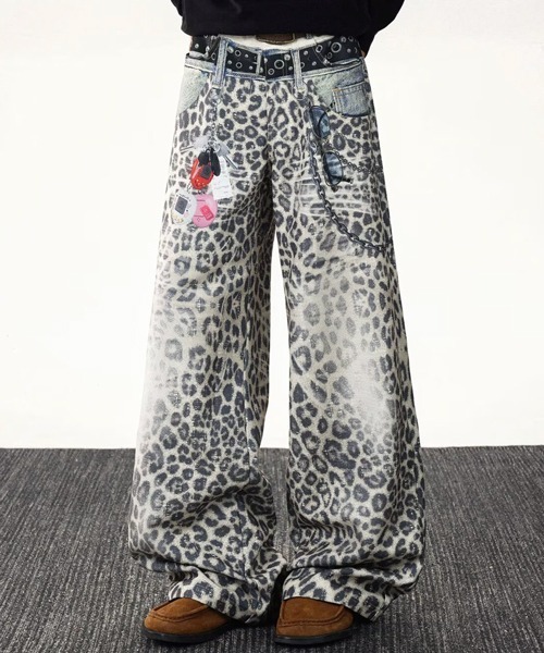 NOWLE(ノウル)の「【NOWLE】フェイクレイヤード レオパード プリント ワイド デニム パンツ(デニムパンツ・メンズ・レオパード・LARGE/MEDIUM/X-LARGE/SMALL)」の8枚目の写真