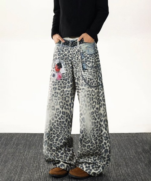 NOWLE(ノウル)の「【NOWLE】フェイクレイヤード レオパード プリント ワイド デニム パンツ(デニムパンツ・メンズ・レオパード・LARGE/MEDIUM/X-LARGE/SMALL)」の9枚目の写真