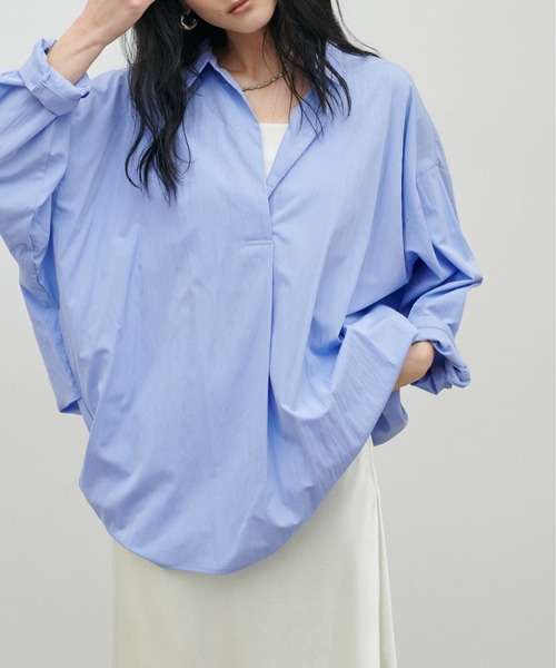 LARUTA(ラルータ)の「【LARUTA】スキッパー長袖シャツ(シャツ/ブラウス・レディース・その他1/ミント/ネイビー/オフホワイト/サックスブルー・FREE)」の4枚目の写真