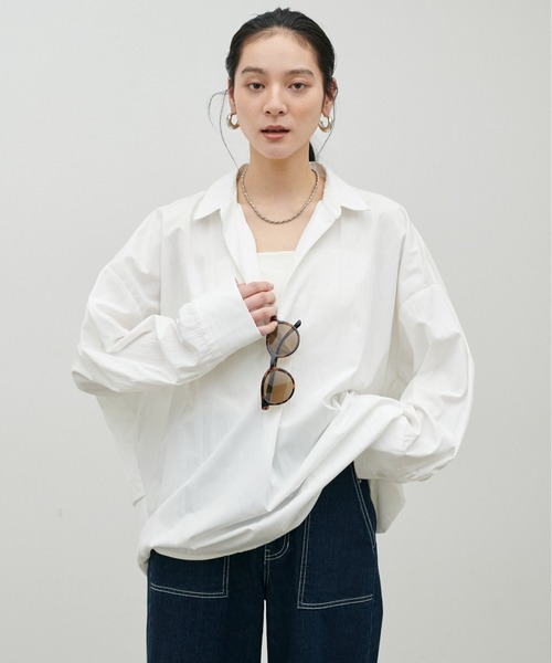 LARUTA(ラルータ)の「【LARUTA】スキッパー長袖シャツ(シャツ/ブラウス・レディース・その他1/ミント/ネイビー/オフホワイト/サックスブルー・FREE)」の8枚目の写真