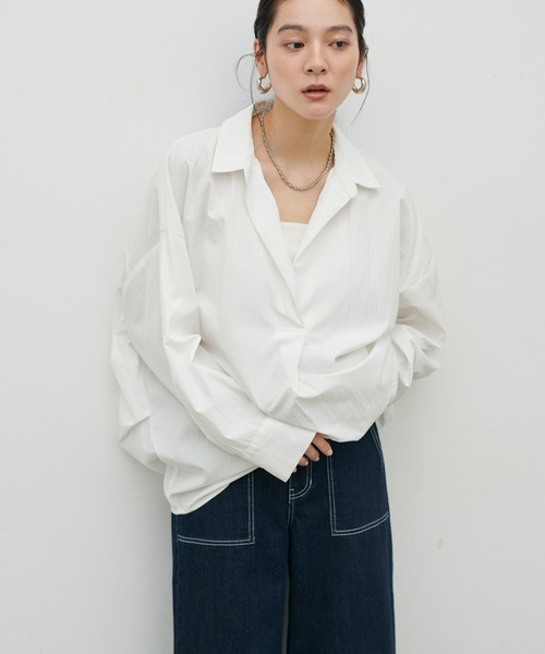 LARUTA(ラルータ)の「【LARUTA】スキッパー長袖シャツ(シャツ/ブラウス・レディース・その他1/ミント/ネイビー/オフホワイト/サックスブルー・FREE)」の7枚目の写真