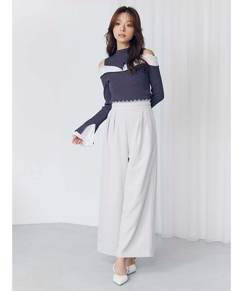 MERCURYDUO（マーキュリーデュオ）の「レースレイヤードタックパンツ（その他パンツ・レディース・ベージュ/チャコールグレー・MEDIUM/SMALL）」の4枚目の写真