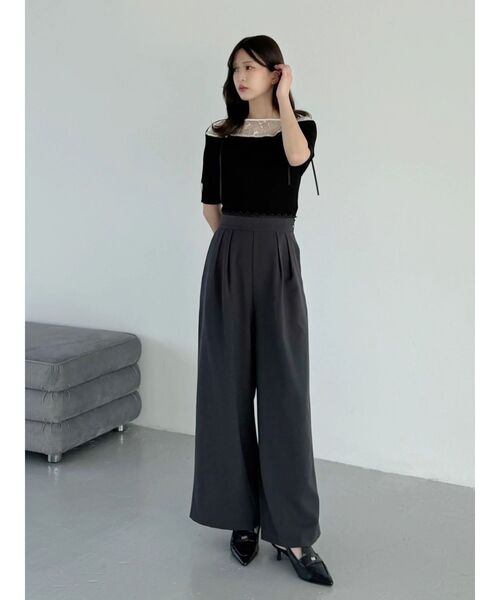 MERCURYDUO（マーキュリーデュオ）の「レースレイヤードタックパンツ（その他パンツ・レディース・ベージュ/チャコールグレー・MEDIUM/SMALL）」の7枚目の写真