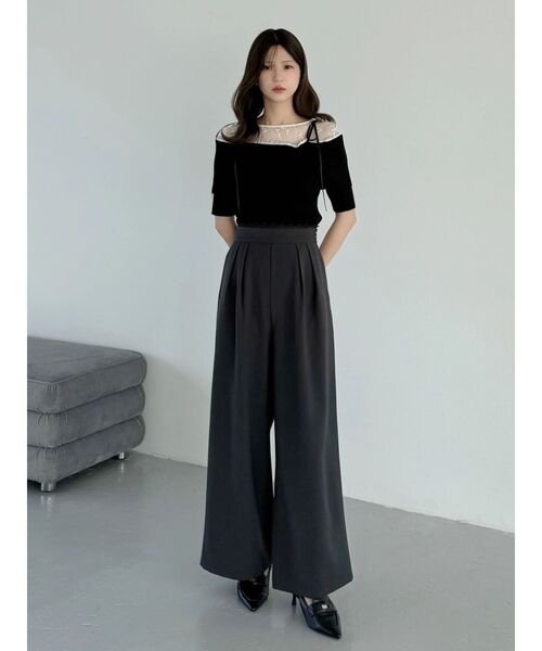 MERCURYDUO（マーキュリーデュオ）の「レースレイヤードタックパンツ（その他パンツ・レディース・ベージュ/チャコールグレー・MEDIUM/SMALL）」の8枚目の写真