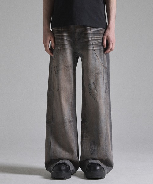 GRANCY グランシー　シームデザインワイドストレートデニムパンツ GRANCY】Seam Design Wide Straight Denim Pants / シームデザイン