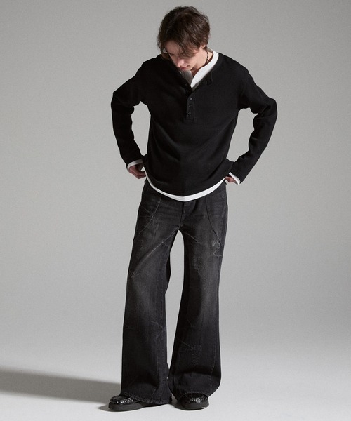 GRANCY（グランシー）の「【GRANCY】Seam Design Wide Straight Denim Pants / シームデザインワイドストレートデニムパンツ（デニムパンツ・メンズ・ブルー/ブラック・S/M/L）」の19枚目の写真