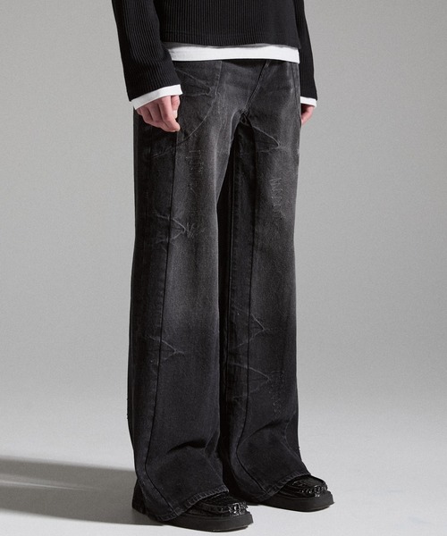 GRANCY（グランシー）の「【GRANCY】Seam Design Wide Straight Denim Pants / シームデザインワイドストレートデニムパンツ（デニムパンツ・メンズ・ブルー/ブラック・S/M/L）」の3枚目の写真