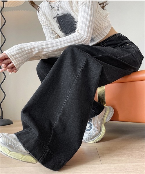 Dream garden(ドリームガーデン)の「ハイウエストワイドデニムパンツ(デニムパンツ・レディース・ブラック・XS/3XL/4XL/2XL/XL/S/M/L)」の7枚目の写真
