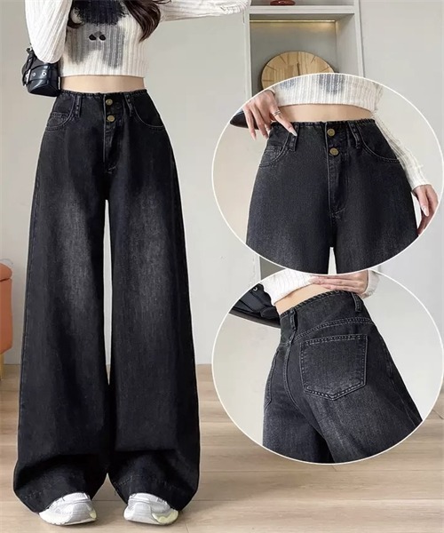 Dream garden(ドリームガーデン)の「ハイウエストワイドデニムパンツ(デニムパンツ・レディース・ブラック・XS/3XL/4XL/2XL/XL/S/M/L)」の6枚目の写真
