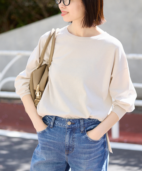 SLOBE IENA（スローブイエナ）の「《シリーズあり》コットンキュプラプルオーバー（ニット/セーター・レディース・ピンク/ベージュ/チャコールグレー/アイボリー・FREE）」の2枚目の写真