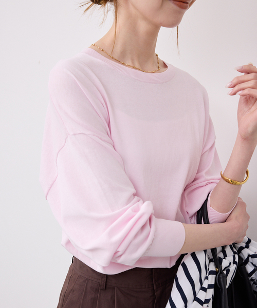 SLOBE IENA（スローブイエナ）の「《シリーズあり》コットンキュプラプルオーバー（ニット/セーター・レディース・ピンク/ベージュ/チャコールグレー/アイボリー・FREE）」の5枚目の写真