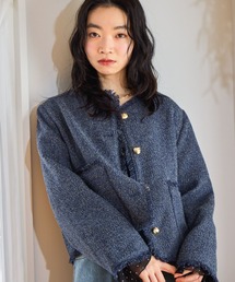 mysty woman | ライトツイードジャケット 660026(ノーカラージャケット)