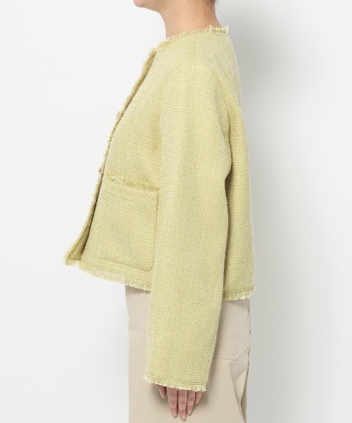 mysty woman（ミスティウーマン）の「ライトツイードジャケット 660026（ノーカラージャケット・レディース・アイボリー/ネイビー/イエロー・FREE）」の22枚目の写真