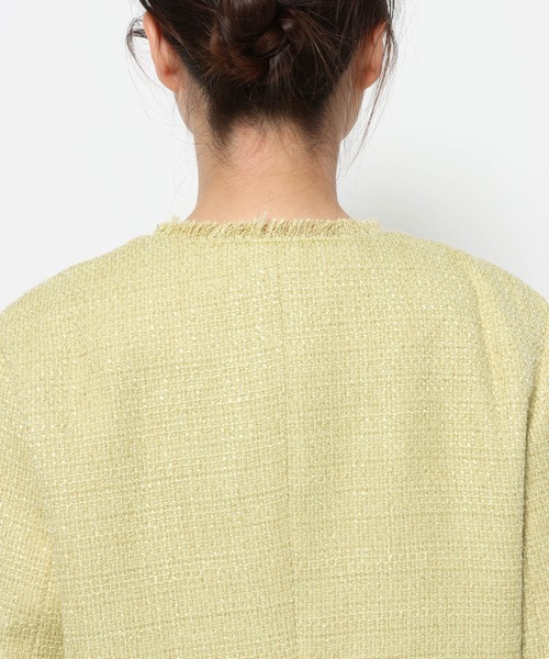 mysty woman（ミスティウーマン）の「ライトツイードジャケット 660026（ノーカラージャケット・レディース・アイボリー/ネイビー/イエロー・FREE）」の12枚目の写真
