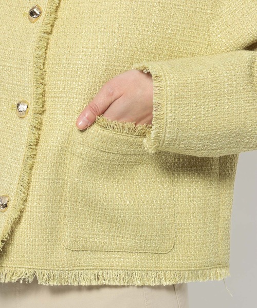 mysty woman（ミスティウーマン）の「ライトツイードジャケット 660026（ノーカラージャケット・レディース・アイボリー/ネイビー/イエロー・FREE）」の15枚目の写真