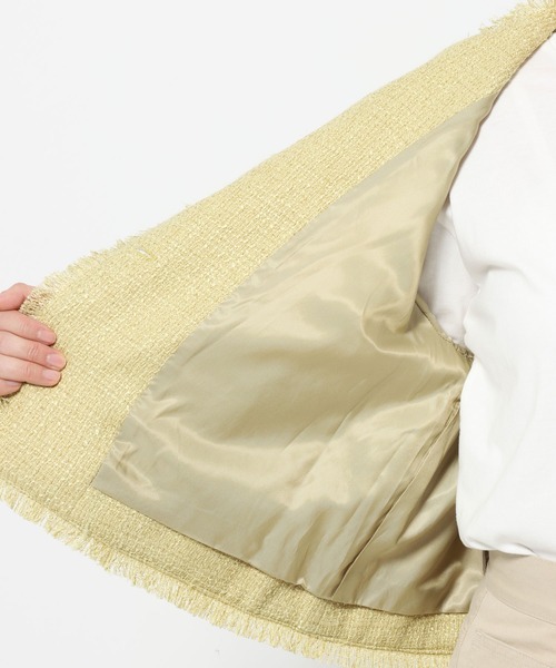 mysty woman（ミスティウーマン）の「ライトツイードジャケット 660026（ノーカラージャケット・レディース・アイボリー/ネイビー/イエロー・FREE）」の9枚目の写真