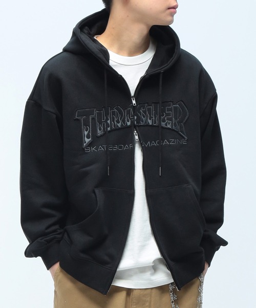 THRASHER(スラッシャー)の「THRASHER (スラッシャー) フロントロゴ ダブルジップ パーカー 長袖 フルジップ TH26SP08(パーカー・メンズ・ブラック/ブラック×シルバー/グレー/ピンク・LL/M/L)」の2枚目の写真