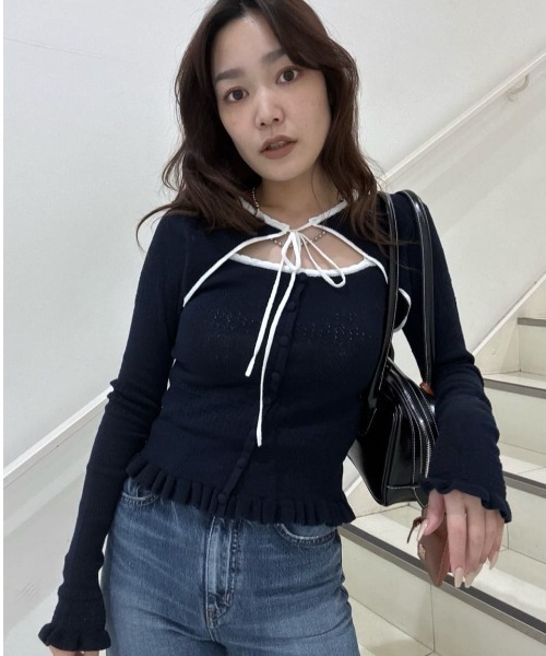 MOUSSY（マウジー）の「【26年SS新作】BOW DESIGN LAYERED ニット（ニット/セーター・レディース・グレー/ライトブルー/アイボリー/ネイビー・FREE）」の18枚目の写真