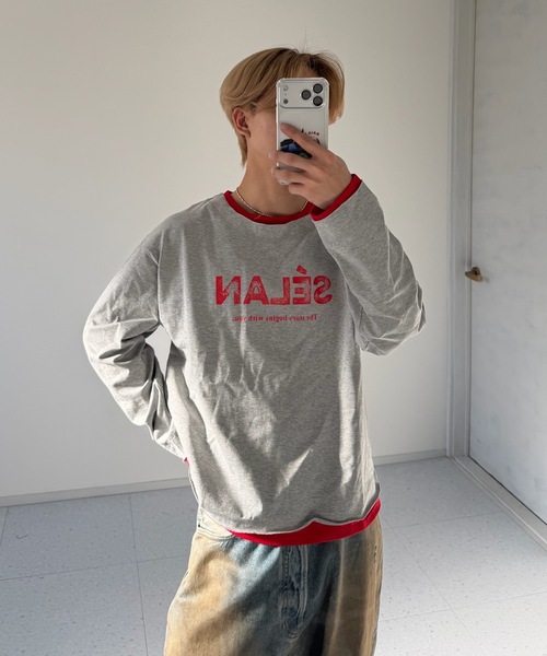 UNDERSTATEMENTs(アンダーステイトメント)の「【ユニセックス】レイヤードロゴロンT/配色/ヴィンテージ(Tシャツ/カットソー・メンズ・ネイビー/ワイン/グレー・LARGE/MEDIUM)」の5枚目の写真