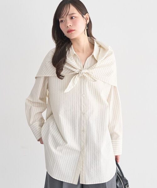 earth music&ecology（アースミュージックアンドエコロジー）の「スカーフ付きスキッパーシャツ（シャツ/ブラウス・レディース・ブラウン/ブラック/ストライプ・FREE）」の9枚目の写真