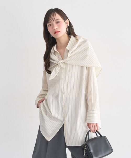 earth music&ecology（アースミュージックアンドエコロジー）の「スカーフ付きスキッパーシャツ（シャツ/ブラウス・レディース・ブラウン/ブラック/ストライプ・FREE）」の10枚目の写真
