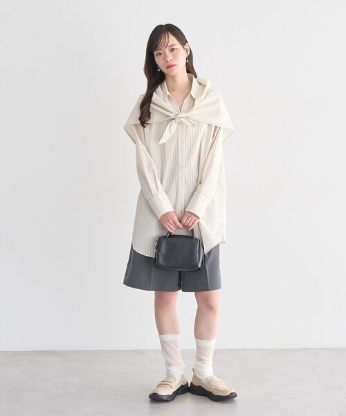 earth music&ecology（アースミュージックアンドエコロジー）の「スカーフ付きスキッパーシャツ（シャツ/ブラウス・レディース・ブラウン/ブラック/ストライプ・FREE）」の13枚目の写真