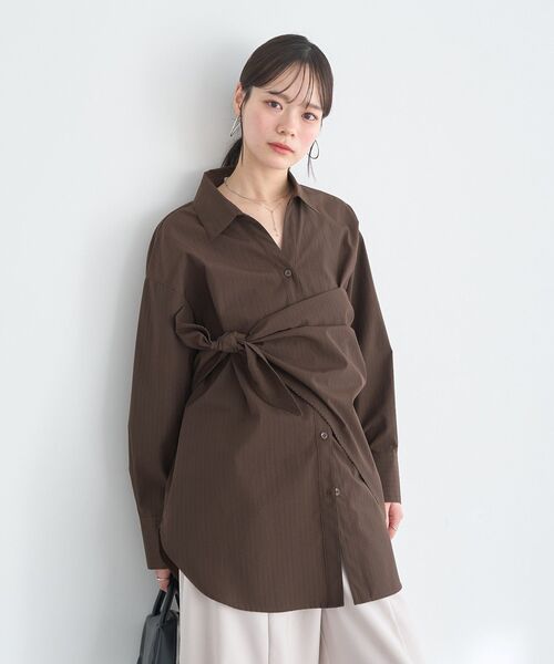 earth music&ecology（アースミュージックアンドエコロジー）の「スカーフ付きスキッパーシャツ（シャツ/ブラウス・レディース・ブラウン/ブラック/ストライプ・FREE）」の18枚目の写真