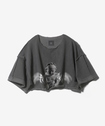 FANSHOW（ファンショー）の「DEMONIC ANGEL RAW EDGE CROP SHORT SLEEVE - PIGMENT BLACK（Tシャツ/カットソー）」