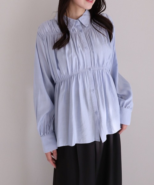 archives（アルシーヴ）の「【ＯＮかわ】シャーリングギャザーシャツ（シャツ/ブラウス・レディース・ブルー/アイボリー/ピンク・MEDIUM）」の3枚目の写真