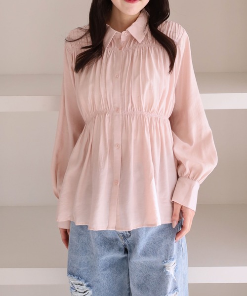 archives（アルシーヴ）の「【ＯＮかわ】シャーリングギャザーシャツ（シャツ/ブラウス・レディース・ブルー/アイボリー/ピンク・MEDIUM）」の5枚目の写真