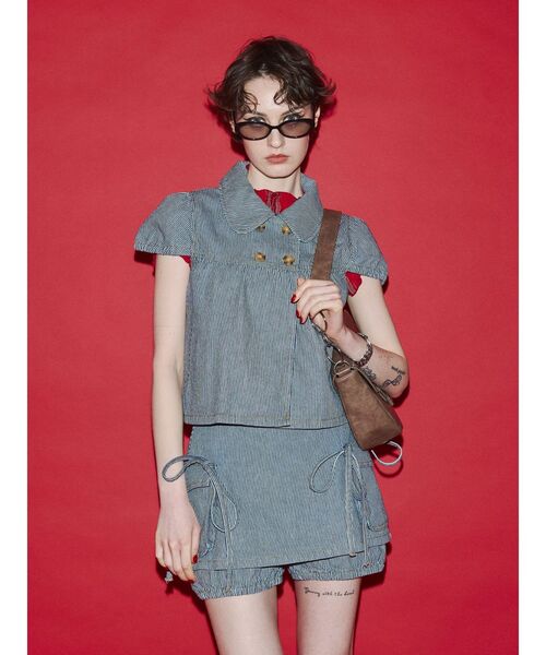 jouetie（ジュエティ）の「リボンデニムスカパン【セットアップ対応】（デニムパンツ・レディース・ブラック/インディゴブルー・MEDIUM）」の3枚目の写真