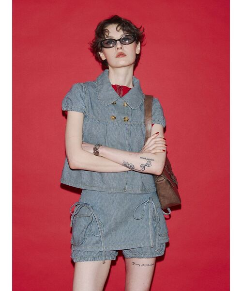 jouetie（ジュエティ）の「リボンデニムスカパン【セットアップ対応】（デニムパンツ・レディース・ブラック/インディゴブルー・MEDIUM）」の4枚目の写真