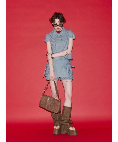 jouetie（ジュエティ）の「リボンデニムスカパン【セットアップ対応】（デニムパンツ・レディース・ブラック/インディゴブルー・MEDIUM）」の6枚目の写真