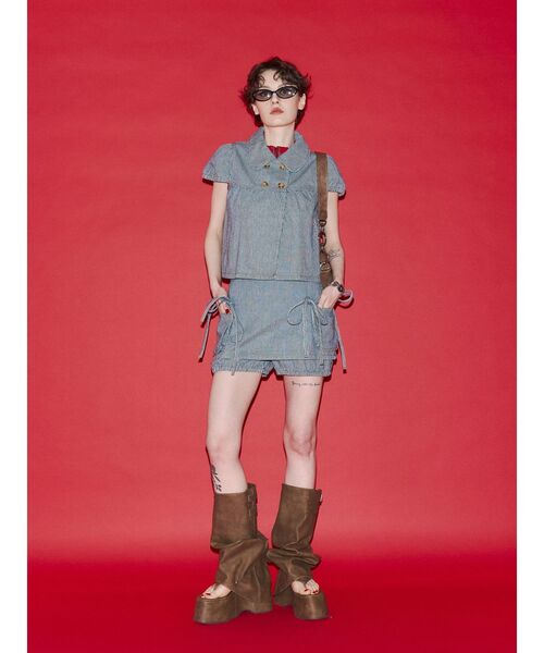 jouetie（ジュエティ）の「リボンデニムスカパン【セットアップ対応】（デニムパンツ・レディース・ブラック/インディゴブルー・MEDIUM）」の8枚目の写真