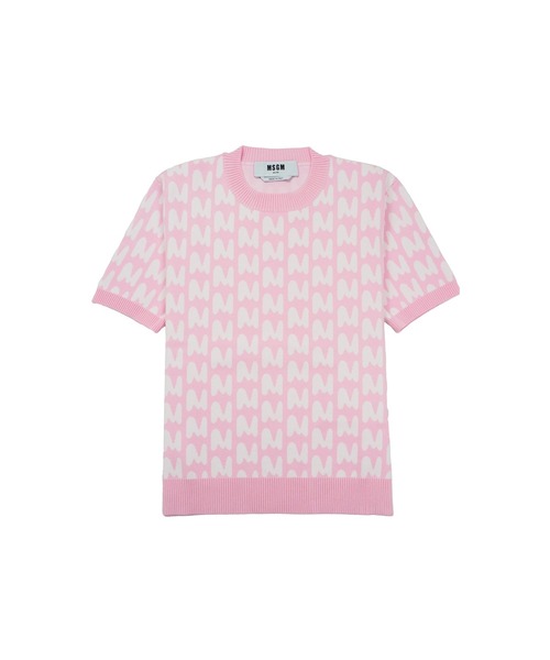 MSGM(エムエスジーエム)の「TheMwave モノグラムジャガード ニットトップ(ニット/セーター・レディース・ライム/ピンク・M)」の1枚目の写真
