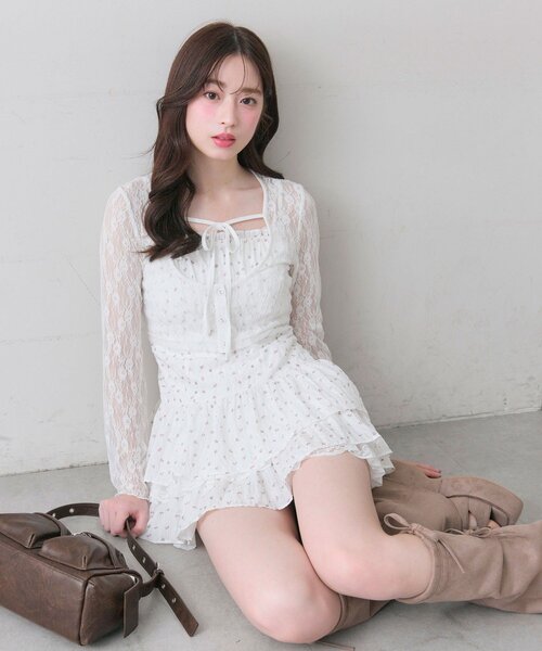 OLIVE des OLIVE（オリーブデオリーブ）の「レースティアードワンピとカーデのセット（ワンピース・レディース・サックスブルー/ブラック/オフホワイト・FREE）」の2枚目の写真