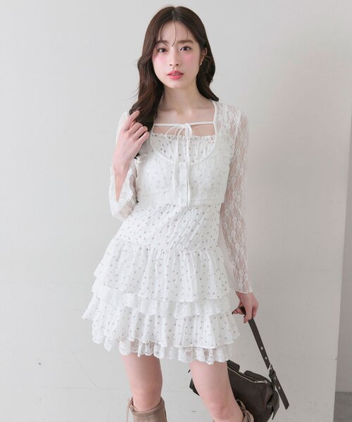 OLIVE des OLIVE（オリーブデオリーブ）の「レースティアードワンピとカーデのセット（ワンピース・レディース・サックスブルー/ブラック/オフホワイト・FREE）」の5枚目の写真