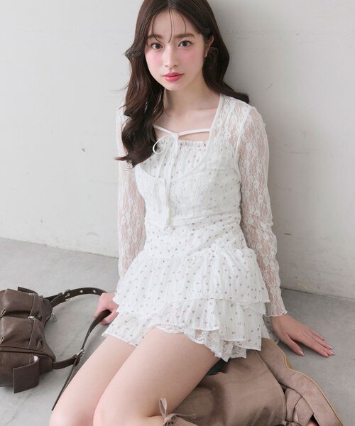 OLIVE des OLIVE（オリーブデオリーブ）の「レースティアードワンピとカーデのセット（ワンピース・レディース・サックスブルー/ブラック/オフホワイト・FREE）」の7枚目の写真