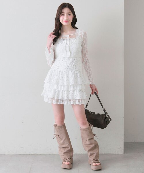 OLIVE des OLIVE（オリーブデオリーブ）の「レースティアードワンピとカーデのセット（ワンピース・レディース・サックスブルー/ブラック/オフホワイト・FREE）」の8枚目の写真