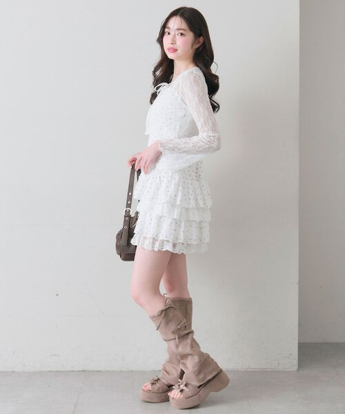 OLIVE des OLIVE（オリーブデオリーブ）の「レースティアードワンピとカーデのセット（ワンピース・レディース・サックスブルー/ブラック/オフホワイト・FREE）」の9枚目の写真