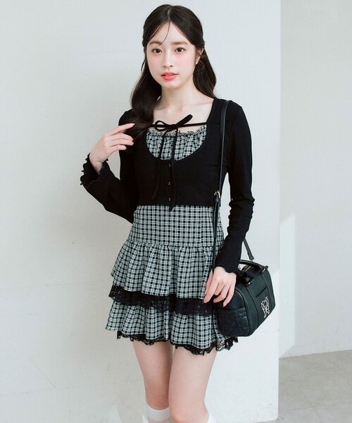 OLIVE des OLIVE（オリーブデオリーブ）の「レースティアードワンピとカーデのセット（ワンピース・レディース・サックスブルー/ブラック/オフホワイト・FREE）」の13枚目の写真