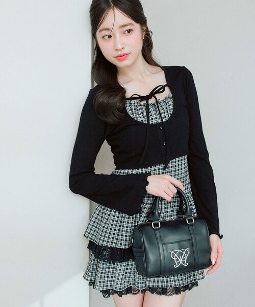 OLIVE des OLIVE（オリーブデオリーブ）の「レースティアードワンピとカーデのセット（ワンピース・レディース・サックスブルー/ブラック/オフホワイト・FREE）」の15枚目の写真